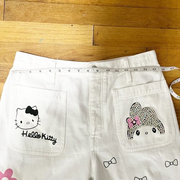 Custom Handmade Hello Kitty Theme Bling White Denim Jeans High Waist Size 29 - Picture 12 of 13
